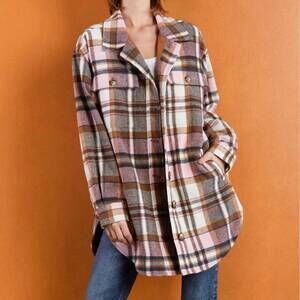 NEW BILLY T flannel shirt jacket in pink maple plaid